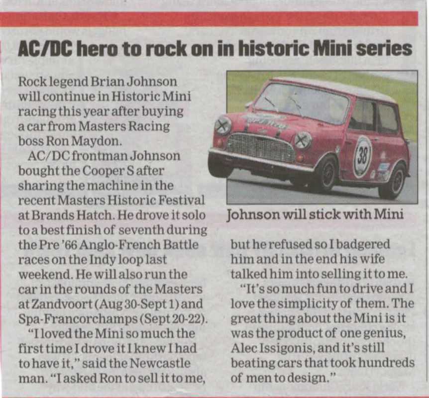 Newspaper Extract from Mini Festival Brian Johnson Racing
